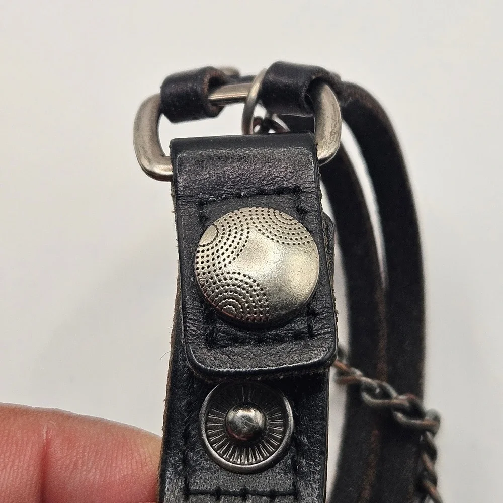 Skagen Leather Bracelet Set Black Braided Studded Chain Wrap 3pc